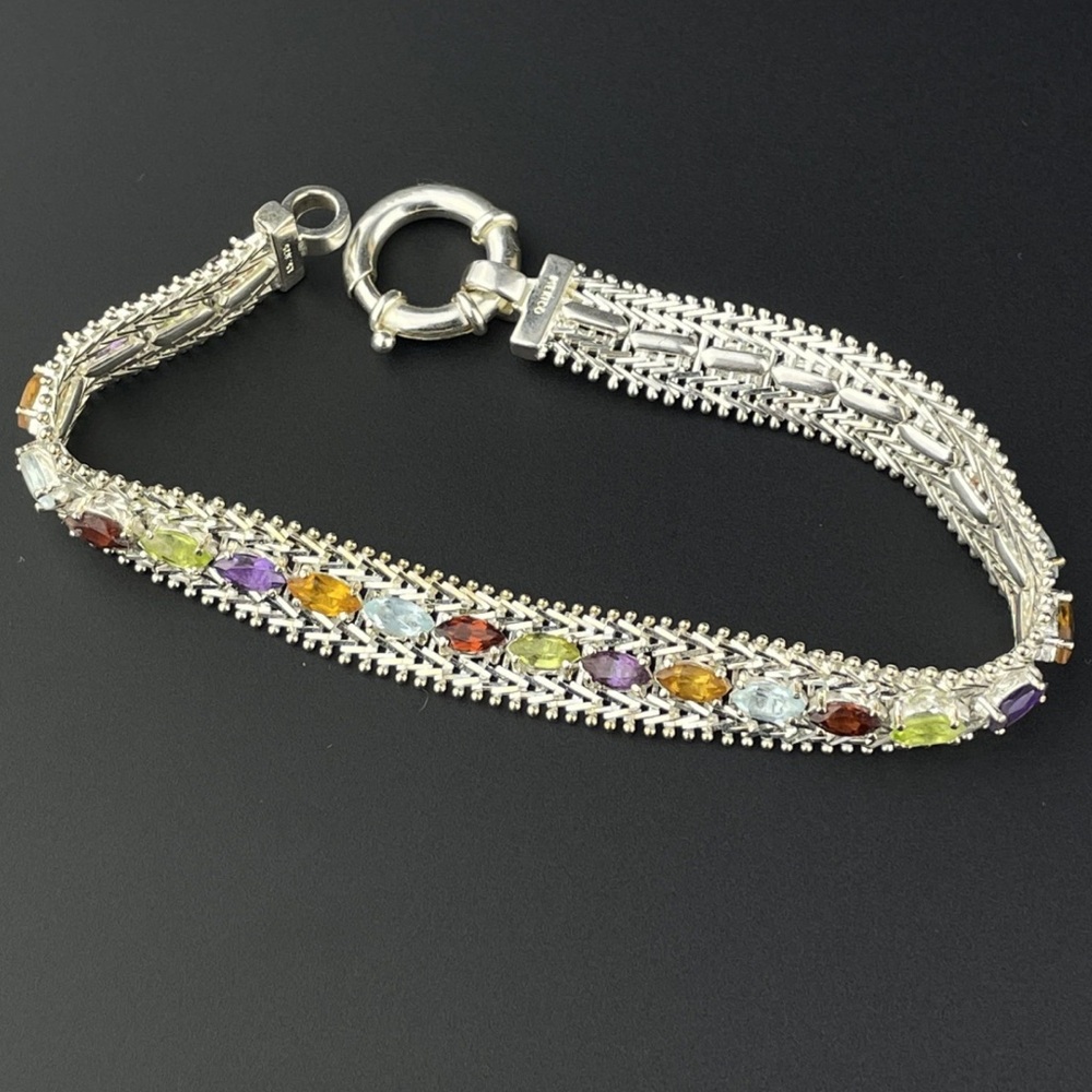 925 Multi Colored Rainbow Gemstone Tennis Riccio Bracelet